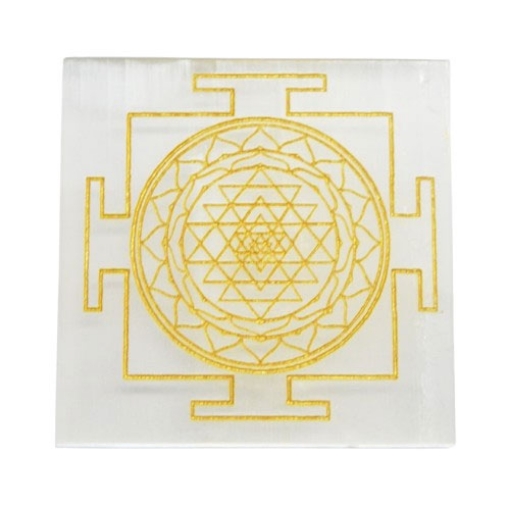 Selenite Plate with Shri Yantra